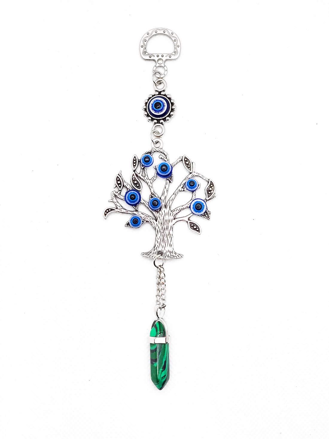 LUCKBOOSTIUM Silver Tree of Life Amulet w/Blue Evil Eye & Crystal Gemstone - Charm for Growth, Strength, Protection, Home Hanging Decor,