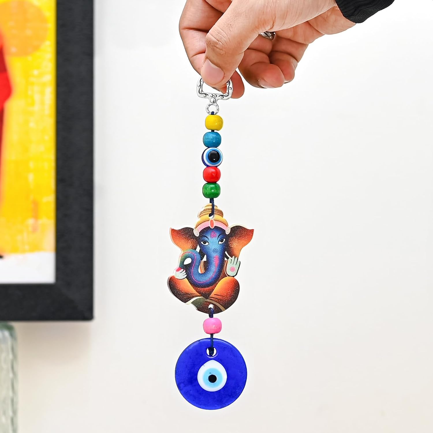 Hindcraft Car Decor – Evil Eye Ganesha Ji with Nazar Dosh Nivaran Yantra Hanging Showpiece | Good Luck Charm & Spiritual Protection for Car
