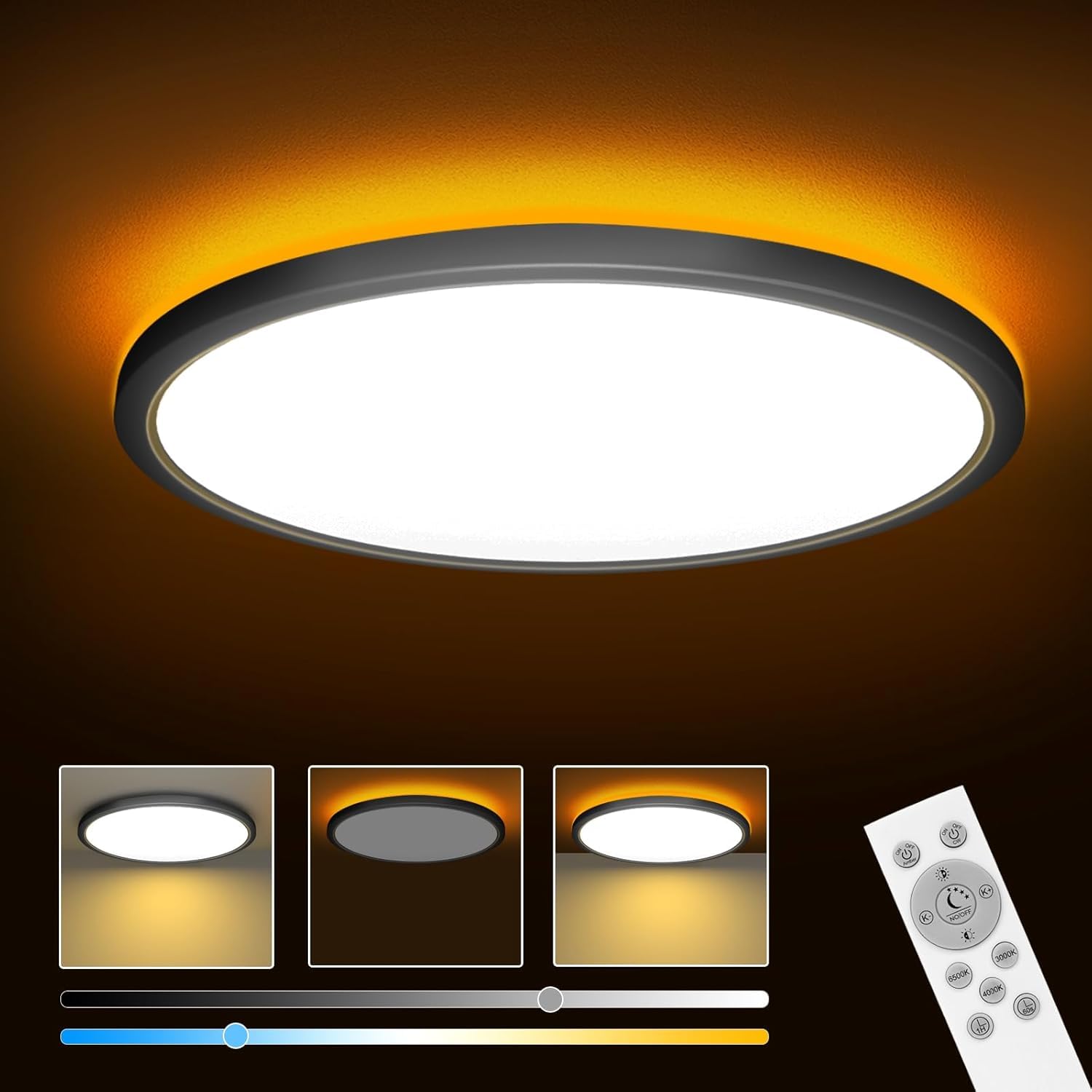 ELEPHANTBOAT plastic 12" Dimmable LED Ceiling Light with Remote Control